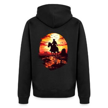 Cowboy Horse Wild West Western Riding Wilderness USA - Unisex Premium Organic Zip Hoodie - black - Back - Nico (187cm)