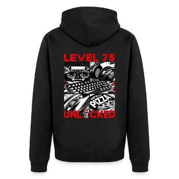 Geburtstag Level 75 freigeschaltet Gaming & Zocker - Unisex Premium Bio Zip Hoodie - Schwarz - Hinten - Nico (187cm)