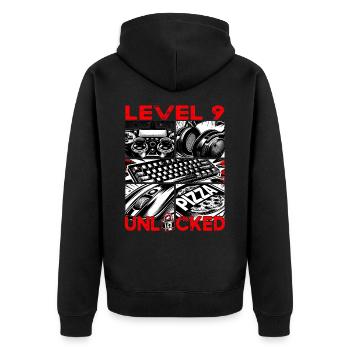 Geburtstag Level 9 freigeschaltet Gaming & Zocker - Unisex Premium Bio Zip Hoodie - Schwarz - Hinten - Nico (187cm)