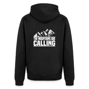 The mountains call mountaineers - Unisex Premium Organic Zip Hoodie - black - Back - Nico (187cm)