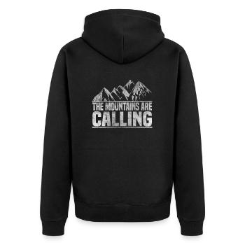 The mountains call mountaineers - Unisex Premium Organic Zip Hoodie - black - Back - Nico (187cm)