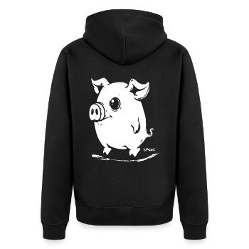 Niedliches Cartoon Schwein - Unisex Premium Bio Zip Hoodie - Schwarz - Hinten - Nico (187cm)