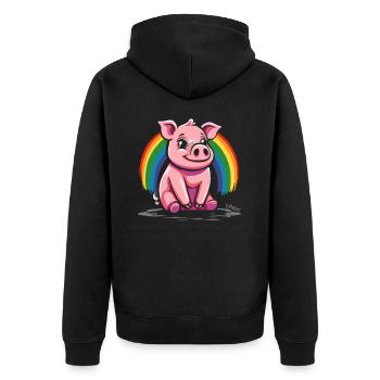 Niedliches Regenbogen Schwein - Unisex Premium Bio Zip Hoodie - Schwarz - Hinten - Nico (187cm)