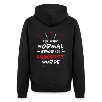 Lagerist Spruch Logistik Lustige Lagerist Geschenk - Unisex Premium Bio Zip Hoodie - Schwarz - Hinten - Nico (187cm)