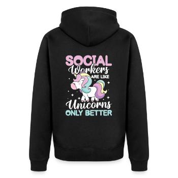 Social Worker Are Like Unicorns Only Better - Unisex Premium Bio Zip Hoodie - Schwarz - Hinten - Nico (187cm)