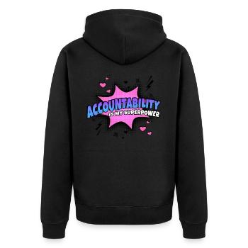 Accountability is my superpower - Unisex Premium Organic Zip Hoodie - black - Back - Nico (187cm)