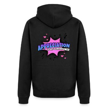 Wertschätzung Ist Meine Superkraft Eigenschaft - Unisex Premium Bio Zip Hoodie - Schwarz - Hinten - Nico (187cm)