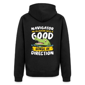 Navigator Alligator Good Sense Of Direction - Unisex Premium Bio Zip Hoodie - Schwarz - Hinten - Nico (187cm)