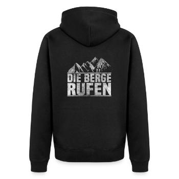 Die Berge rufen Bergsteiger - Unisex Premium Bio Zip Hoodie - Schwarz - Hinten - Nico (187cm)