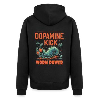 Dopamine Kick and Worm Power - Unisex Premium Organic Zip Hoodie - black - Back - Nico (187cm)