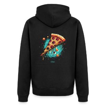 Galaxien-Pizza - Unisex Premium Bio Zip Hoodie - Schwarz - Hinten - Nico (187cm)