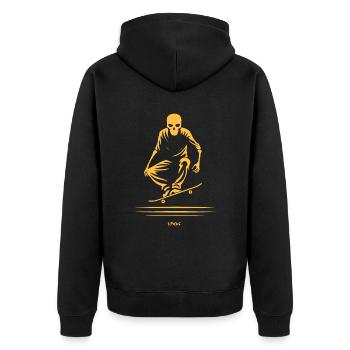 Skeleton Skull Skateboard - Unisex Premium Organic Zip Hoodie - black - Back - Nico (187cm)