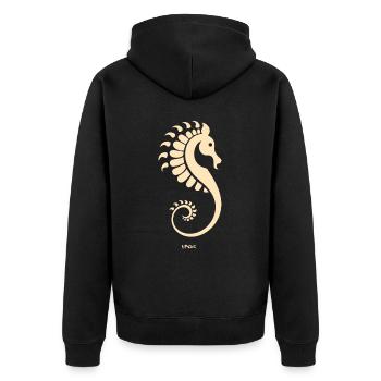 Ein Seepferdchen - Unisex Premium Bio Zip Hoodie - Schwarz - Hinten - Nico (187cm)