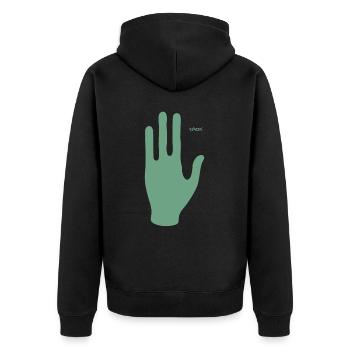 Wir kommen in Frieden, Hand eines Außerirdischen - Unisex Premium Bio Zip Hoodie - Schwarz - Hinten - Nico (187cm)