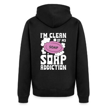 I'm Clean Of My Soap Addiction für einen - Unisex Premium Bio Zip Hoodie - Schwarz - Hinten - Nico (187cm)