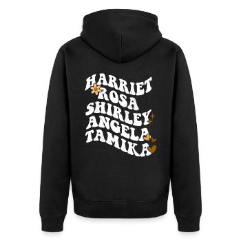 Rétro Groovy Pride Harriet Rosa Shirley Angela - Veste à capuche bio Premium Unisexe - noir - Dos - Nico (187cm)