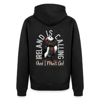 Ireland, Puffin, Ireland Is Calling - Unisex Premium Organic Zip Hoodie - black - Back - Nico (187cm)