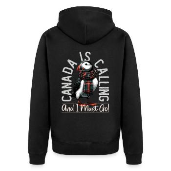 Canada, Puffins, Canada Is Calling - Unisex Premium Organic Zip Hoodie - black - Back - Nico (187cm)