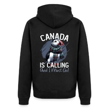 Canada, Puffins, Canada Is Calling - Unisex Premium Organic Zip Hoodie - black - Back - Nico (187cm)
