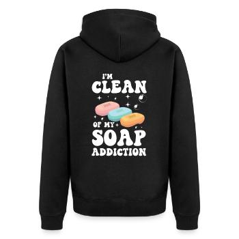 I'm Clean Of My Soap Addiction für einen - Unisex Premium Bio Zip Hoodie - Schwarz - Hinten - Nico (187cm)