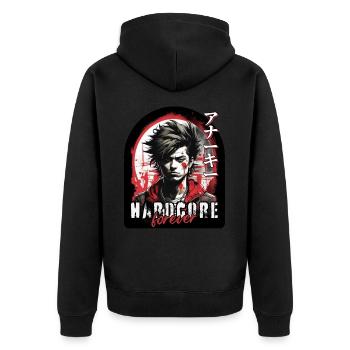 Hardcore forever! - Unisex Premium Organic Zip Hoodie - black - Back - Nico (187cm)