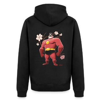 Der mächtige japanische Schnurrbart: Sakura Held - Unisex Premium Bio Zip Hoodie - Schwarz - Hinten - Nico (187cm)
