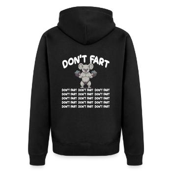 Lustiger Koala Gym Don't Fart Weightlifting Furz - Unisex Premium Bio Zip Hoodie - Schwarz - Hinten - Nico (187cm)
