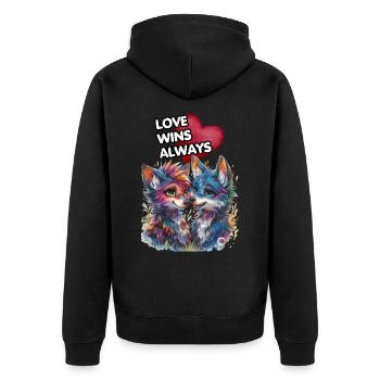 LOVE WINS ALWAYS. Wolves, Wolf, Heart, In Love, - Unisex Premium Organic Zip Hoodie - black - Back - Nico (187cm)