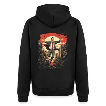 Ein verrückter Riese japanischer Geschäftsmann - Unisex Premium Bio Zip Hoodie - Schwarz - Hinten - Nico (187cm)