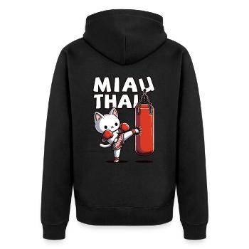 Muay Thai Boxing, Thai Boxing Kickboxen Miau Thai - Unisex Premium Bio Zip Hoodie - Schwarz - Hinten - Nico (187cm)