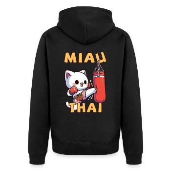 Muay Thai Boxing, Thai Boxing Kickboxen Miau Thai - Unisex Premium Bio Zip Hoodie - Schwarz - Hinten - Nico (187cm)
