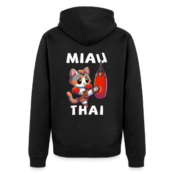 Muay Thai Boxing, Thai Boxing Kickboxen Miau Thai - Unisex Premium Bio Zip Hoodie - Schwarz - Hinten - Nico (187cm)