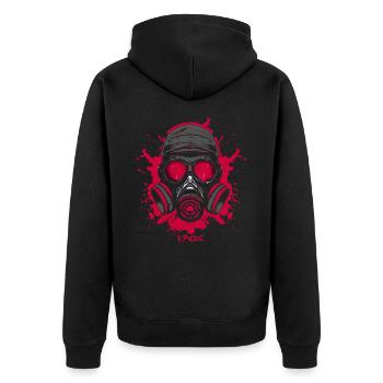 Rote Gasmaske - Unisex Premium Bio Zip Hoodie - Schwarz - Hinten - Nico (187cm)