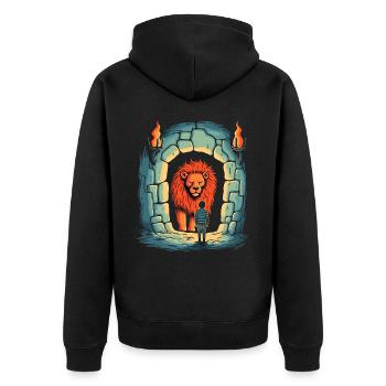 The Quiet, Friendly Dungeon Lion with Friend - Unisex Premium Organic Zip Hoodie - black - Back - Nico (187cm)