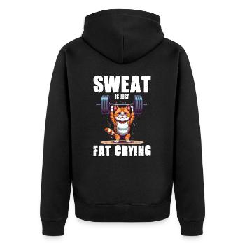 Lustige Katze Workout Sweat Is Just Fat Crying - Unisex Premium Bio Zip Hoodie - Schwarz - Hinten - Nico (187cm)