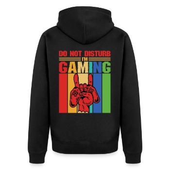 Don't Disturb I'm playing gaming gamers - Unisex Premium Organic Zip Hoodie - black - Back - Nico (187cm)