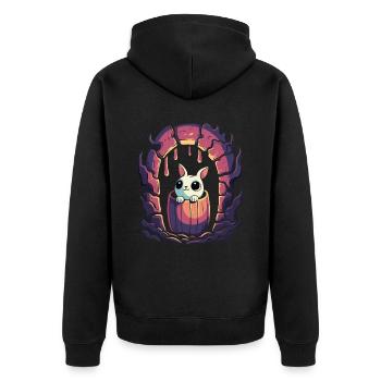 The cute dungeon bunny in a barrel - Unisex Premium Organic Zip Hoodie - black - Back - Nico (187cm)