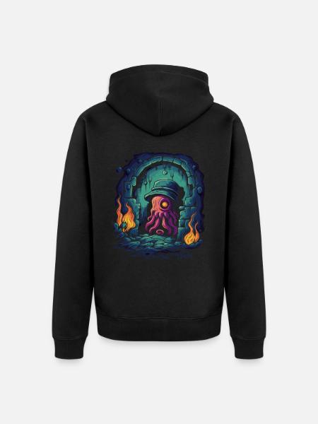 Deep Dark Dungeon Detective Octopus - Unisex Premium Organic Zip Hoodie - black