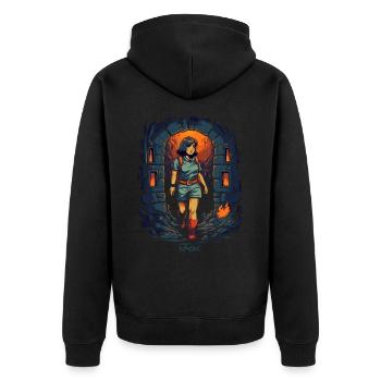 Erforsche den Kerker mit Dora - Unisex Premium Bio Zip Hoodie - Schwarz - Hinten - Nico (187cm)