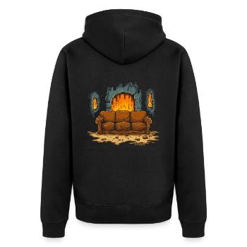 Das Sofa der Kerker Hölle - Unisex Premium Bio Zip Hoodie - Schwarz - Hinten - Nico (187cm)