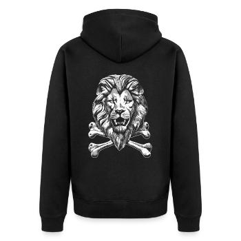 Geisterkapitän-Shirt: Löwe auf Bootsfahrt - Unisex Premium Bio Zip Hoodie - Schwarz - Hinten - Nico (187cm)