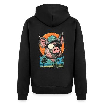 Cochon de vacances d'été plage palmiers - Veste à capuche bio Premium Unisexe - noir - Dos - Nico (187cm)