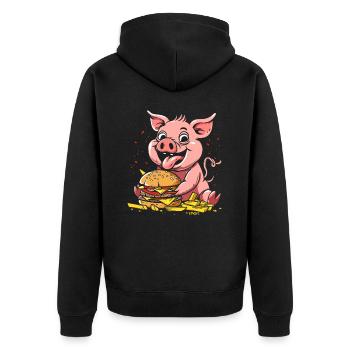 Fast Food Pommes Fritten Burger Schwein - Unisex Premium Bio Zip Hoodie - Schwarz - Hinten - Nico (187cm)