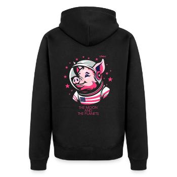Ein Retro-Cartoon-Astronaut Schwein - Unisex Premium Bio Zip Hoodie - Schwarz - Hinten - Nico (187cm)