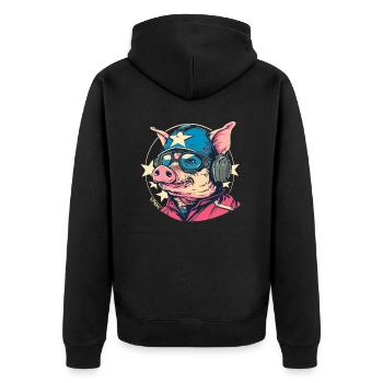 Cochon de dessin animé pilote cool et résistant - Veste à capuche bio Premium Unisexe - noir - Dos - Nico (187cm)