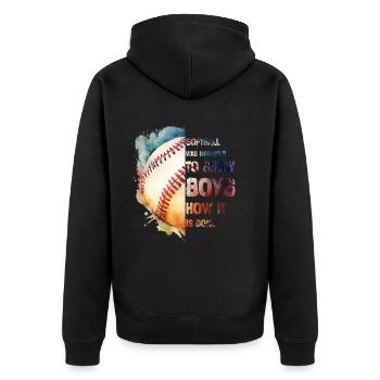 Lustiges Softball was invented to show boys how it - Unisex Premium Bio Zip Hoodie - Schwarz - Hinten - Nico (187cm)