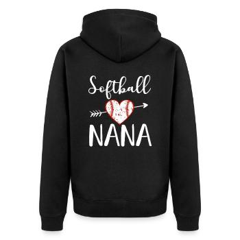 Softball Nana - Unisex Premium Bio Zip Hoodie - Schwarz - Hinten - Nico (187cm)