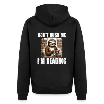 Faultier-Lektüre Störe mich nicht ich lese - Unisex Premium Bio Zip Hoodie - Schwarz - Hinten - Nico (187cm)
