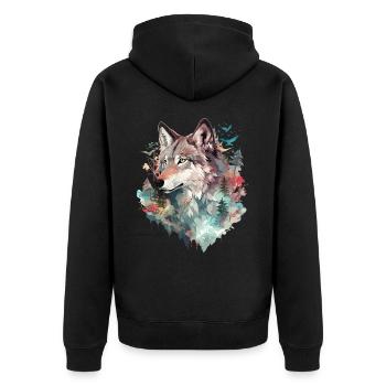 Wolf Wolf Head Nature Wilderness Adventure Forest Art - Unisex Premium Organic Zip Hoodie - black - Back - Nico (187cm)