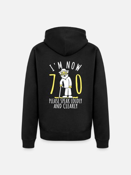 70 års fødselsdag 70 70 Jeg er 70 Nu er jeg 70 år gammel - Premium økologisk unisex-hættejakke - sort